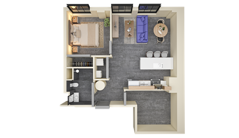 Floor plan for 1 bed, 1 bath, 856 sqft